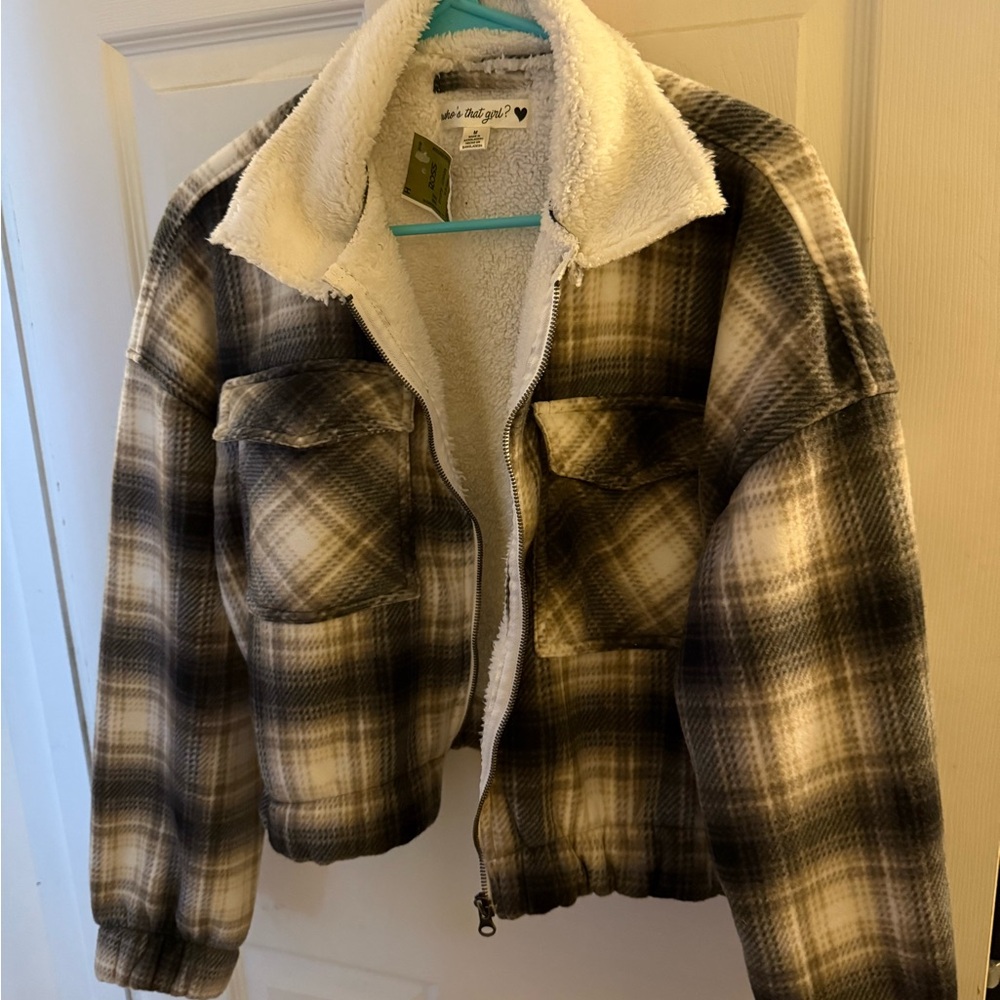 Plaid Sherpa-Lined Jacket NWT